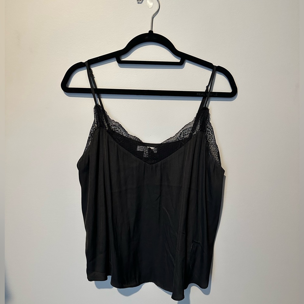 Black lace trim satin cami